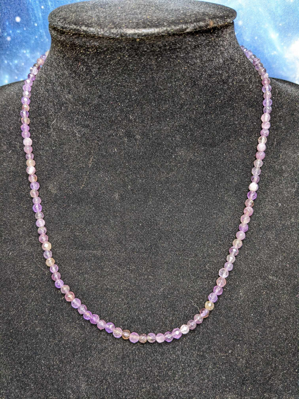 Smoky Amethyst Faceted Round Bead Necklace with clasp and chain extender