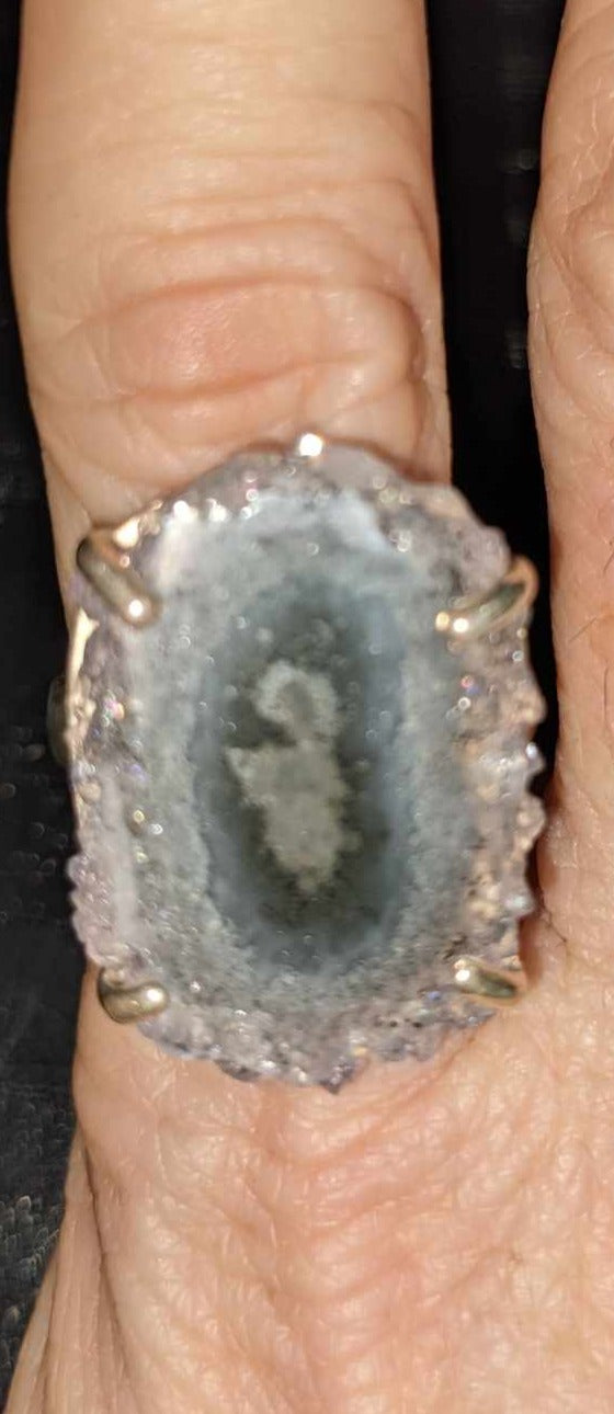 Sterling Silver Druz Amethyst Stalagtite Slice Rings Offerings