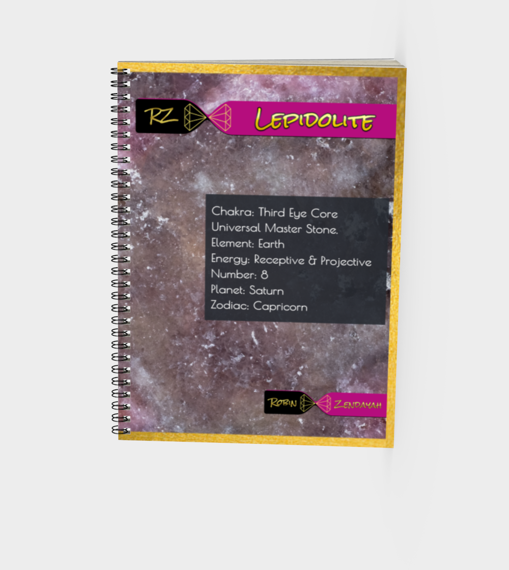 Lepidolite Journal with White Lettering without Polymer Cover